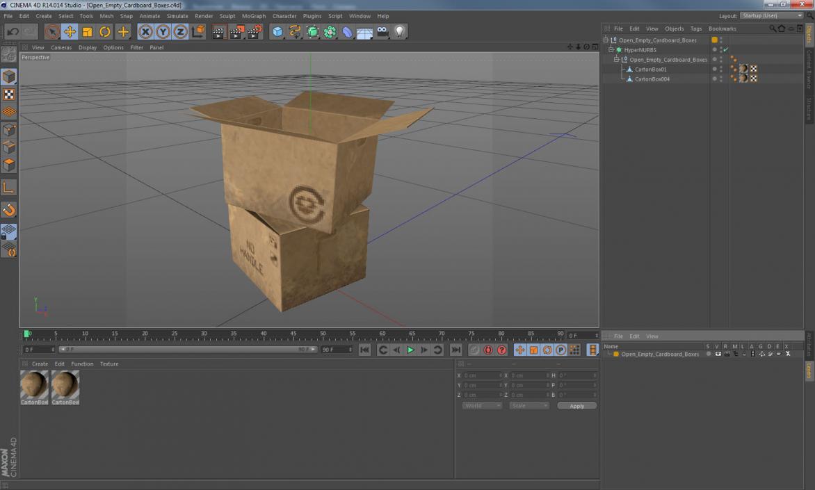 3D model Open Empty Old Cardboard Boxes