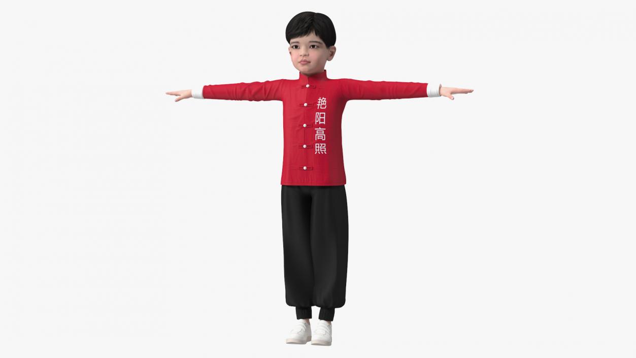 3D model Asian Boy Traditional Costume Rigged for Modo