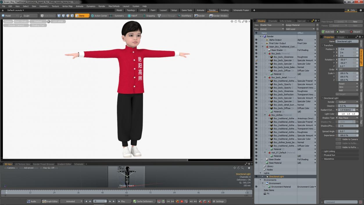 3D model Asian Boy Traditional Costume Rigged for Modo