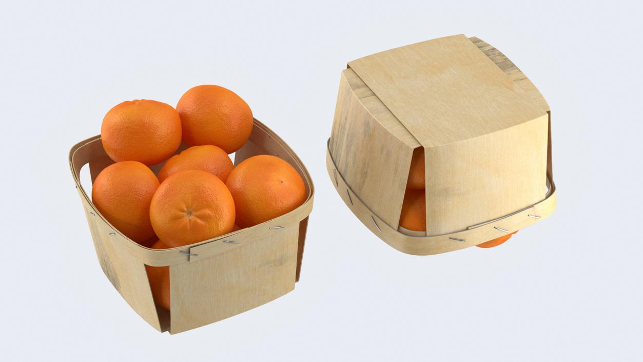 3D Mandarins in Wooden Basket