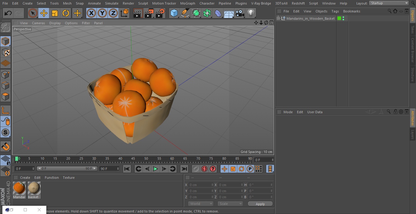 3D Mandarins in Wooden Basket