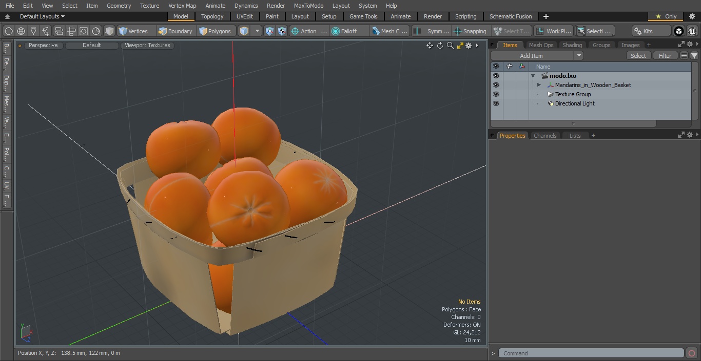 3D Mandarins in Wooden Basket