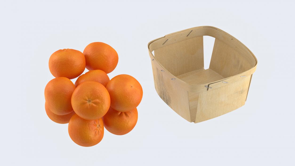 3D Mandarins in Wooden Basket