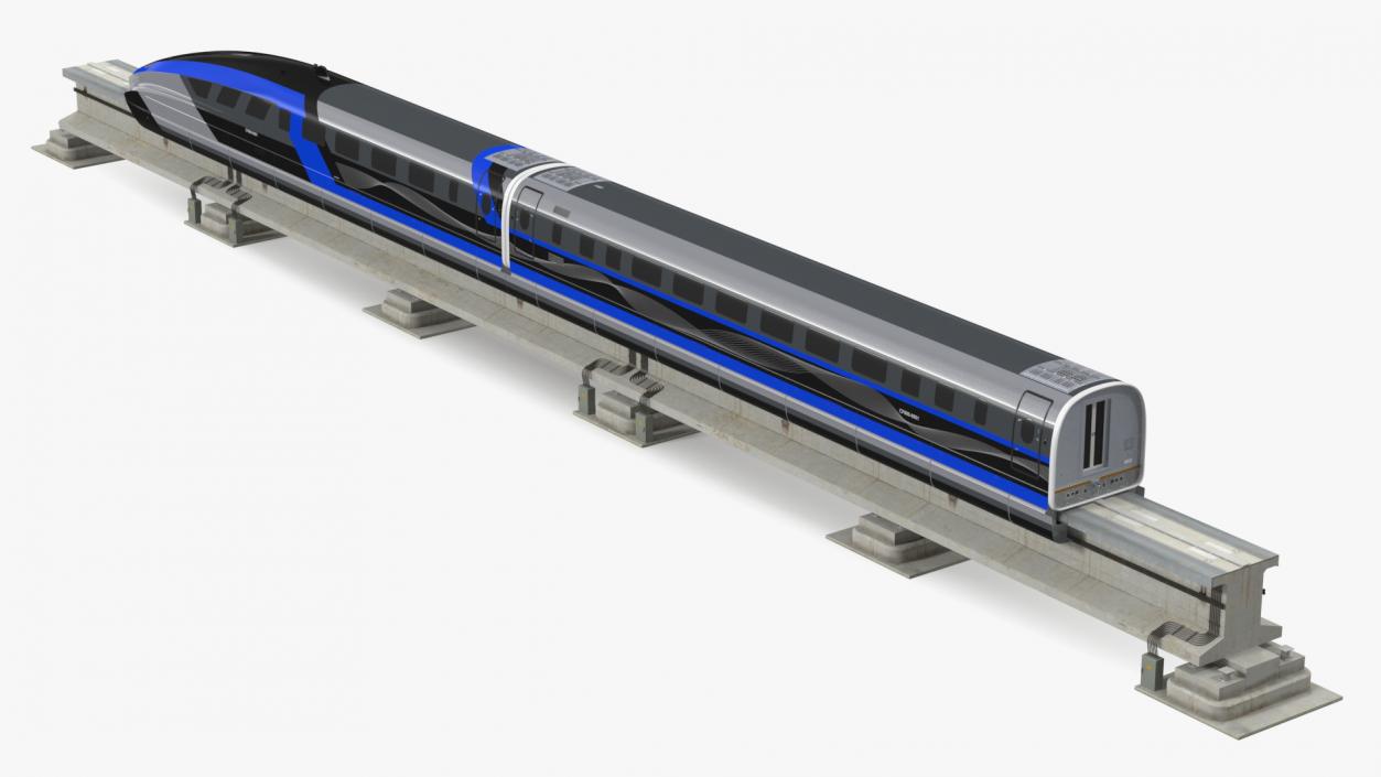 3D model Chinese Maglev Bullet Train on Rail