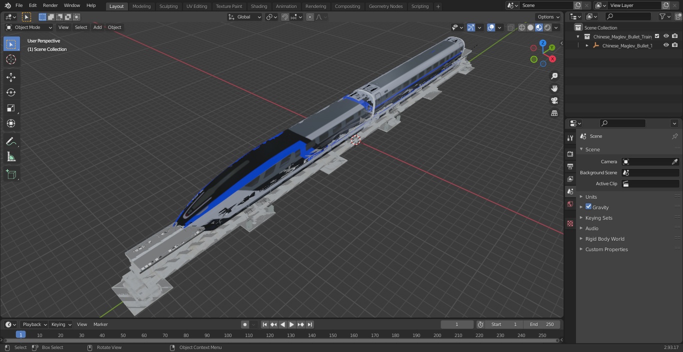 3D model Chinese Maglev Bullet Train on Rail