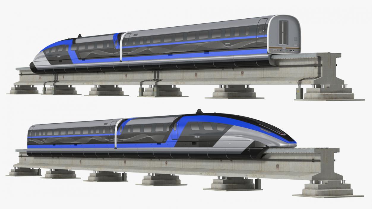 3D model Chinese Maglev Bullet Train on Rail