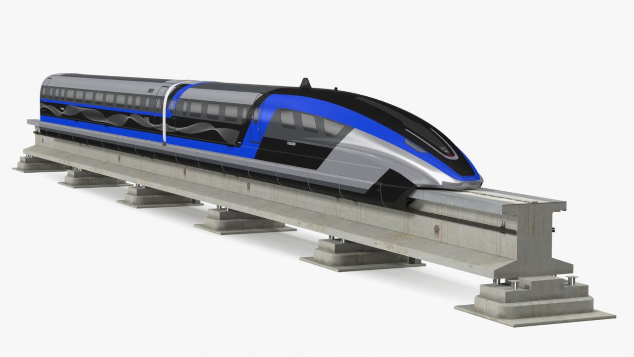 3D model Chinese Maglev Bullet Train on Rail