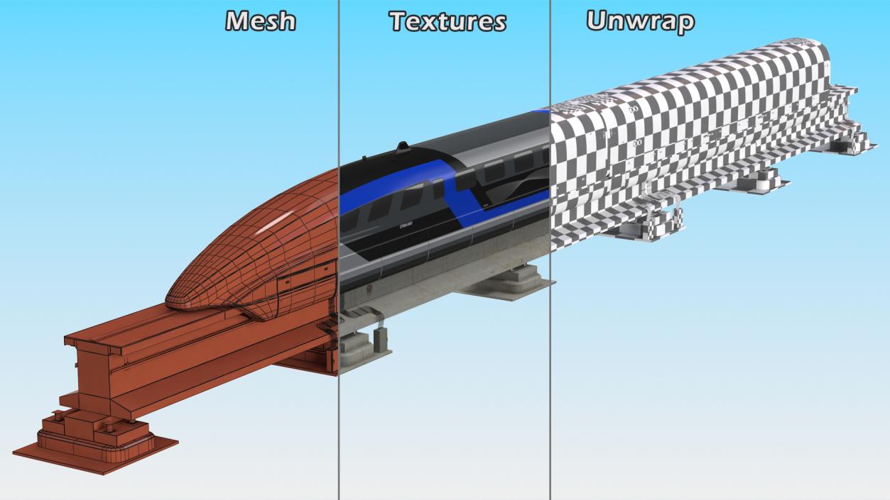 3D model Chinese Maglev Bullet Train on Rail