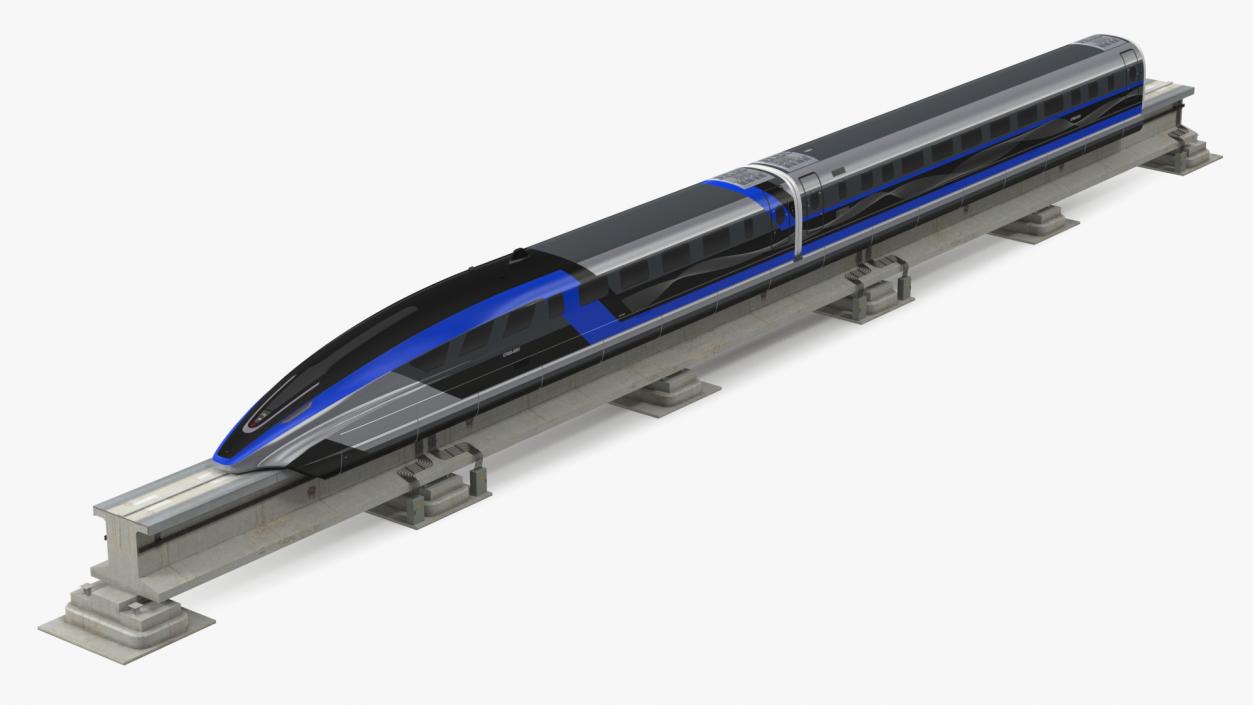 3D model Chinese Maglev Bullet Train on Rail