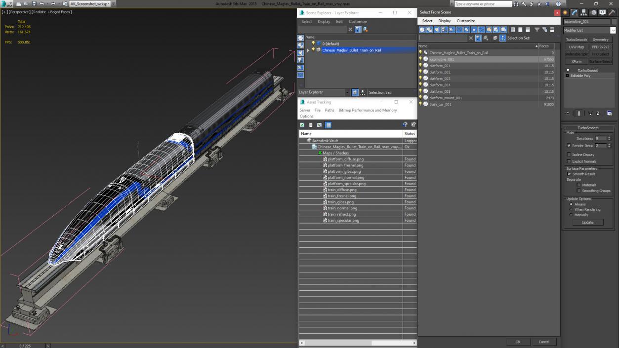 3D model Chinese Maglev Bullet Train on Rail