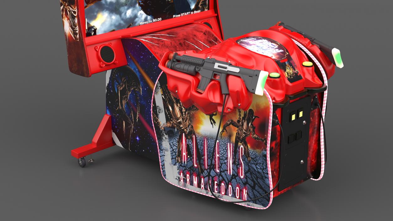 Arcade Machine Aliens Armageddon On State State Rigged 3D model