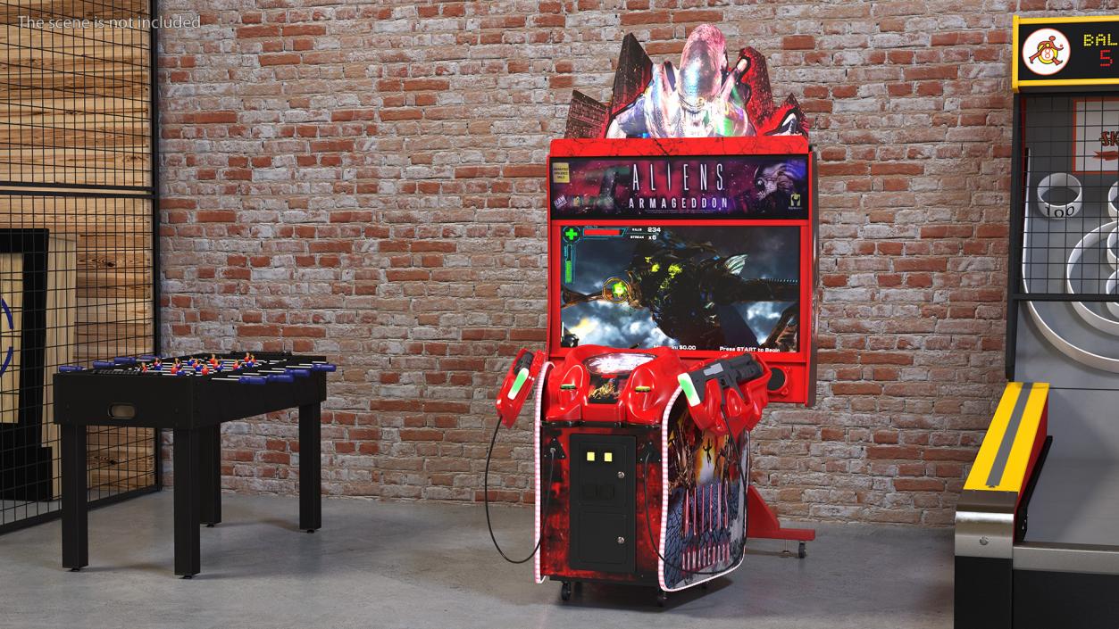 Arcade Machine Aliens Armageddon On State State Rigged 3D model