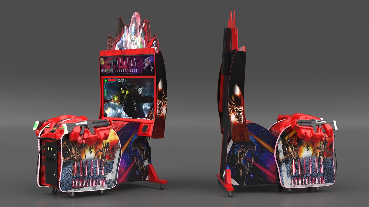 Arcade Machine Aliens Armageddon On State State Rigged 3D model