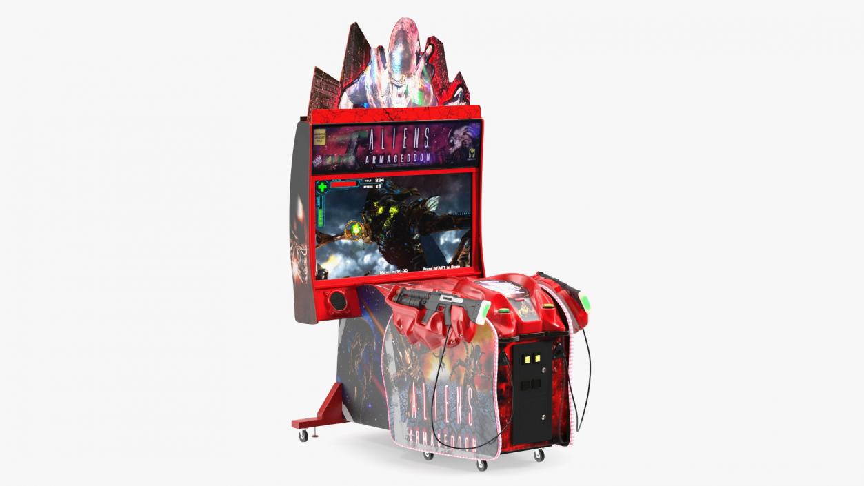 Arcade Machine Aliens Armageddon On State State Rigged 3D model