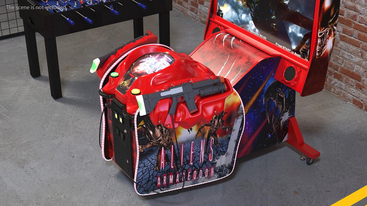 Arcade Machine Aliens Armageddon On State State Rigged 3D model