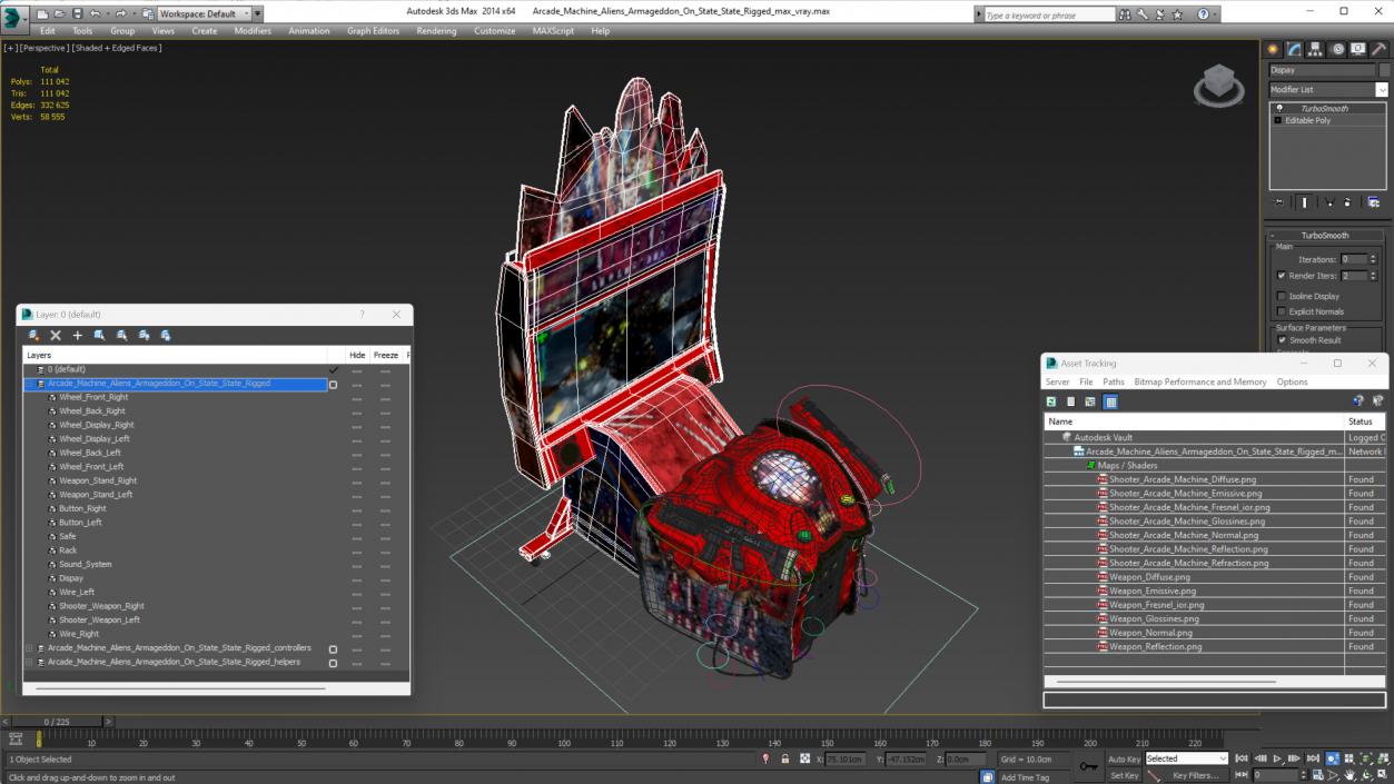 Arcade Machine Aliens Armageddon On State State Rigged 3D model