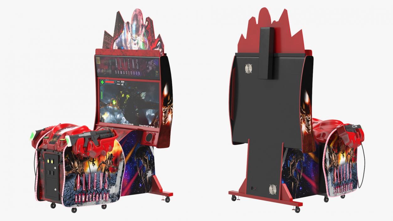 Arcade Machine Aliens Armageddon On State State Rigged 3D model