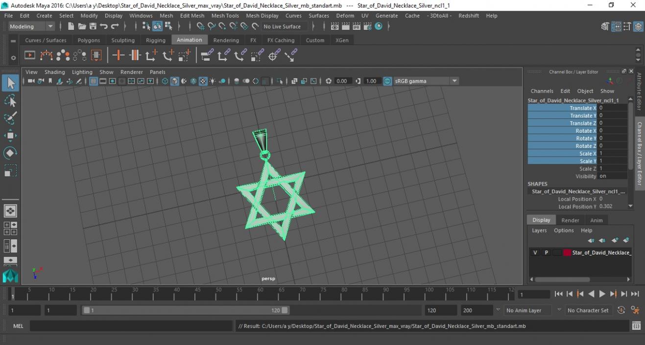 Star of David Necklace Silver 3D model