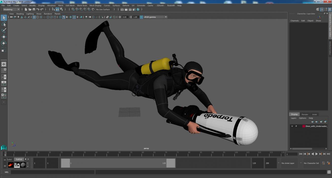 3D Diver with Underwater Scooter Torpedo2000