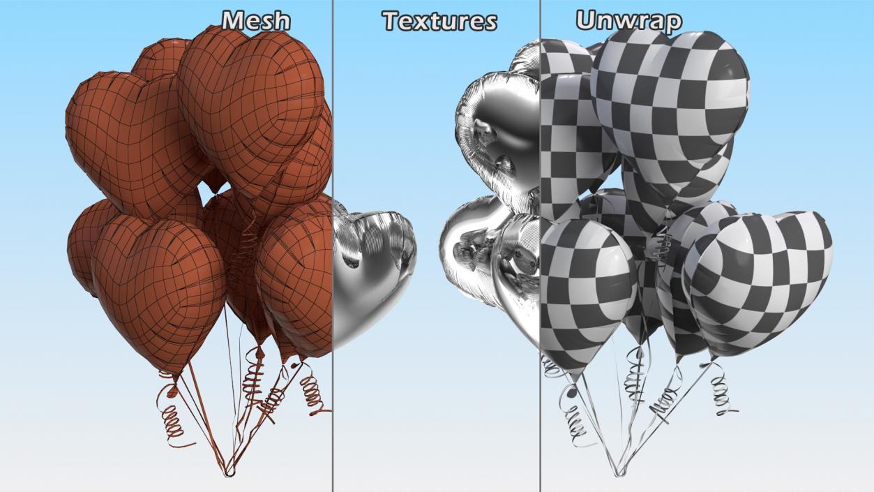 3D model Heart Shaped Silver Balloon Bouquet