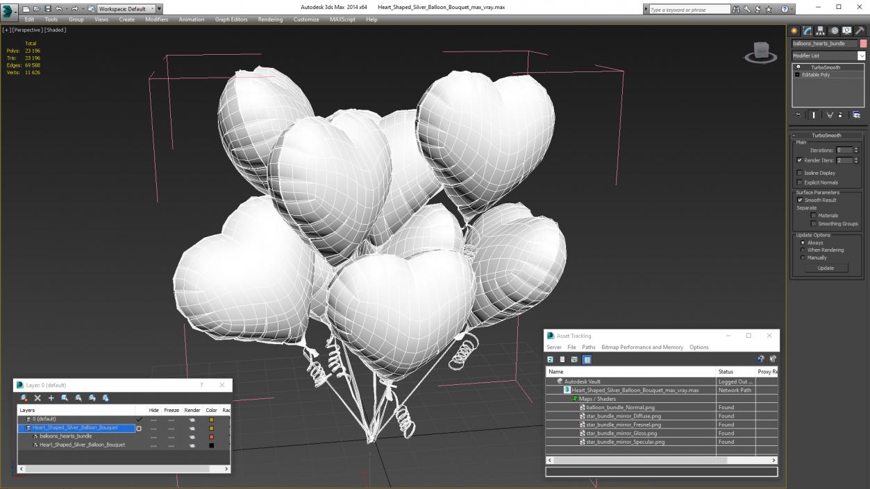 3D model Heart Shaped Silver Balloon Bouquet