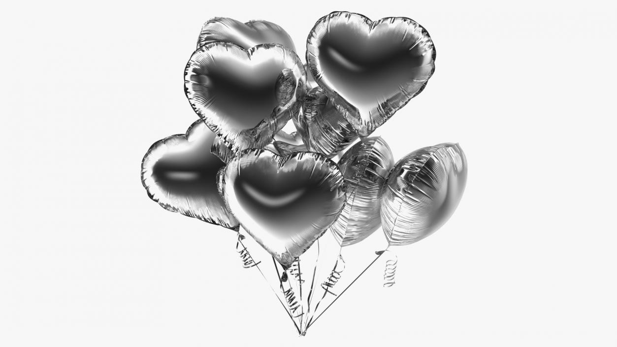 3D model Heart Shaped Silver Balloon Bouquet