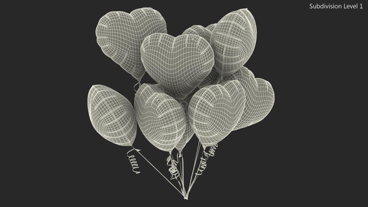 3D model Heart Shaped Silver Balloon Bouquet