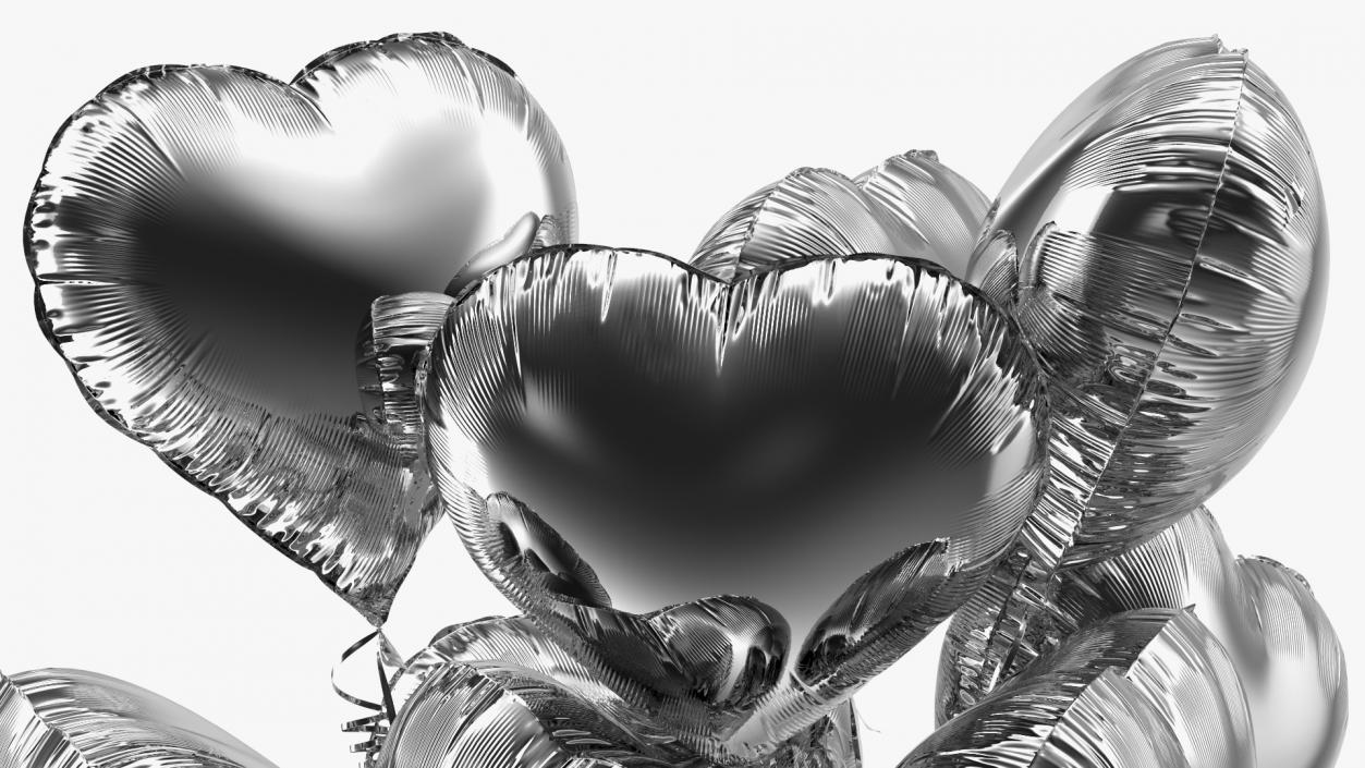 3D model Heart Shaped Silver Balloon Bouquet