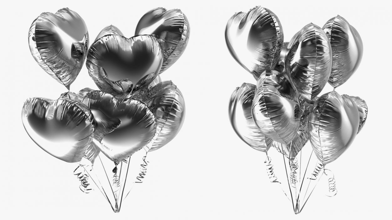 3D model Heart Shaped Silver Balloon Bouquet