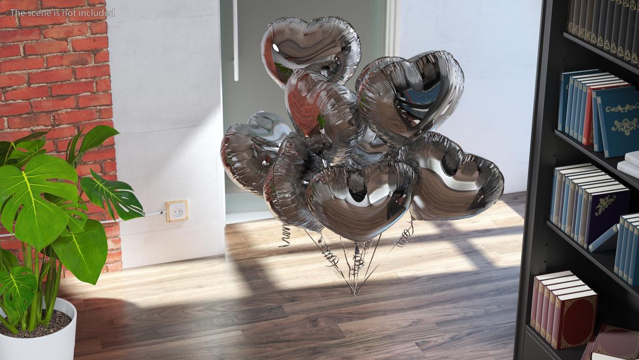 3D model Heart Shaped Silver Balloon Bouquet