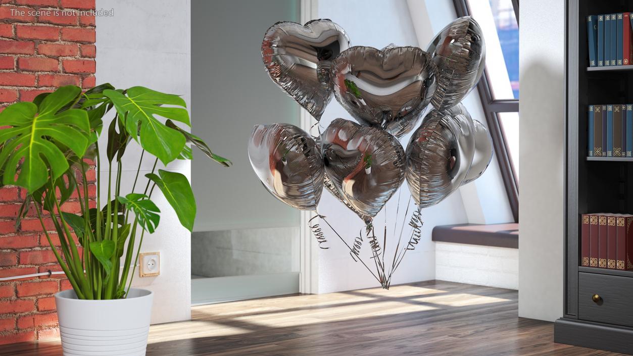 3D model Heart Shaped Silver Balloon Bouquet