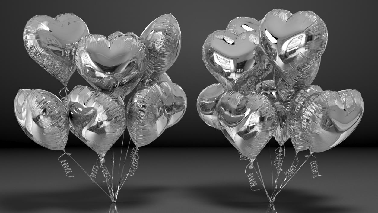 3D model Heart Shaped Silver Balloon Bouquet