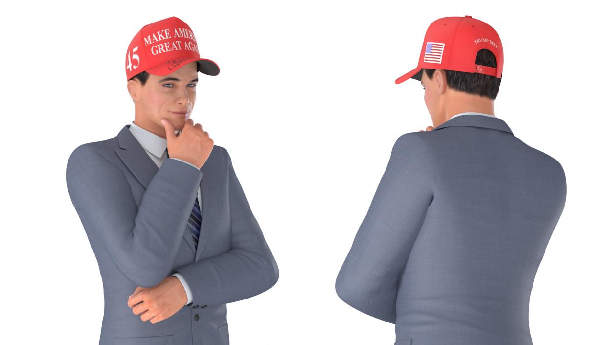 3D model Businessman Thinking Pose in Donald Trump Cap