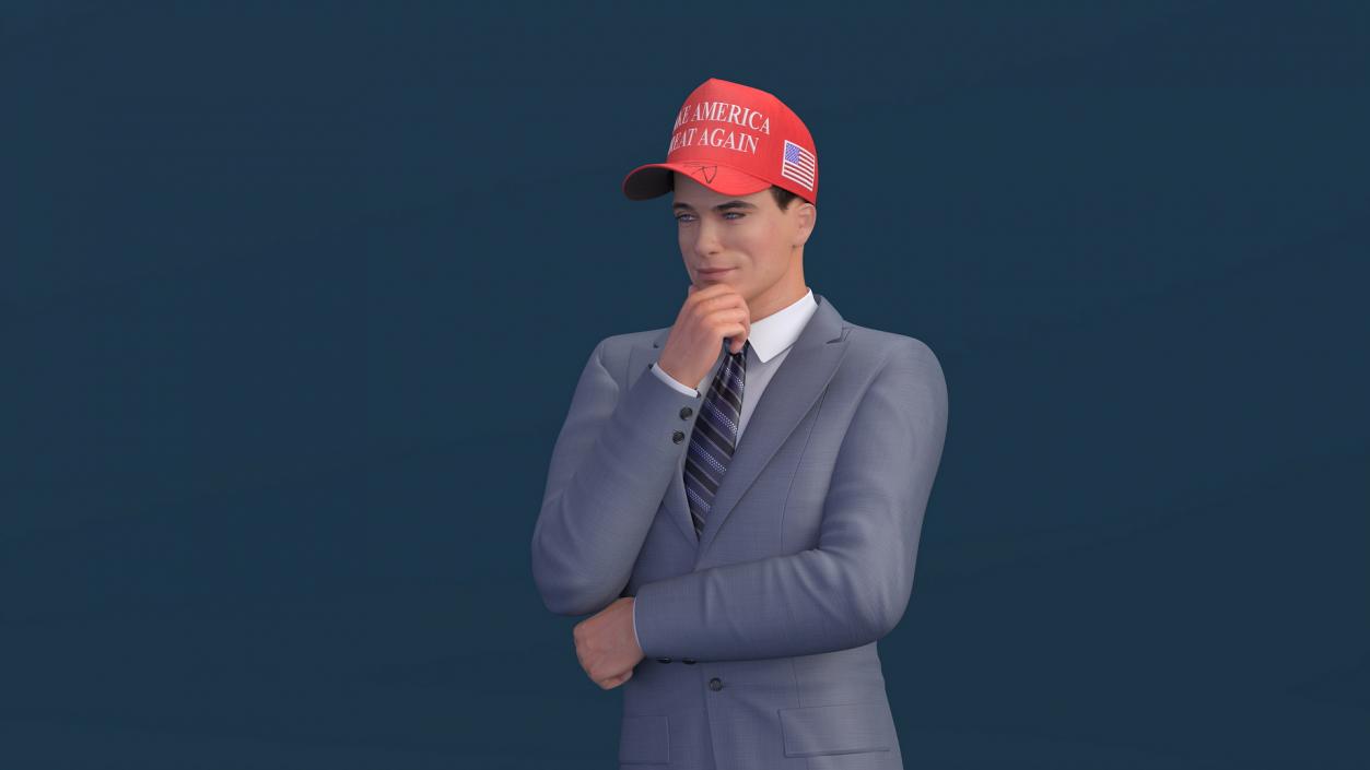 3D model Businessman Thinking Pose in Donald Trump Cap