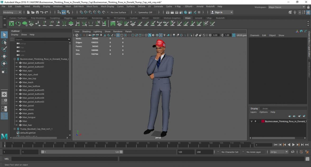 3D model Businessman Thinking Pose in Donald Trump Cap