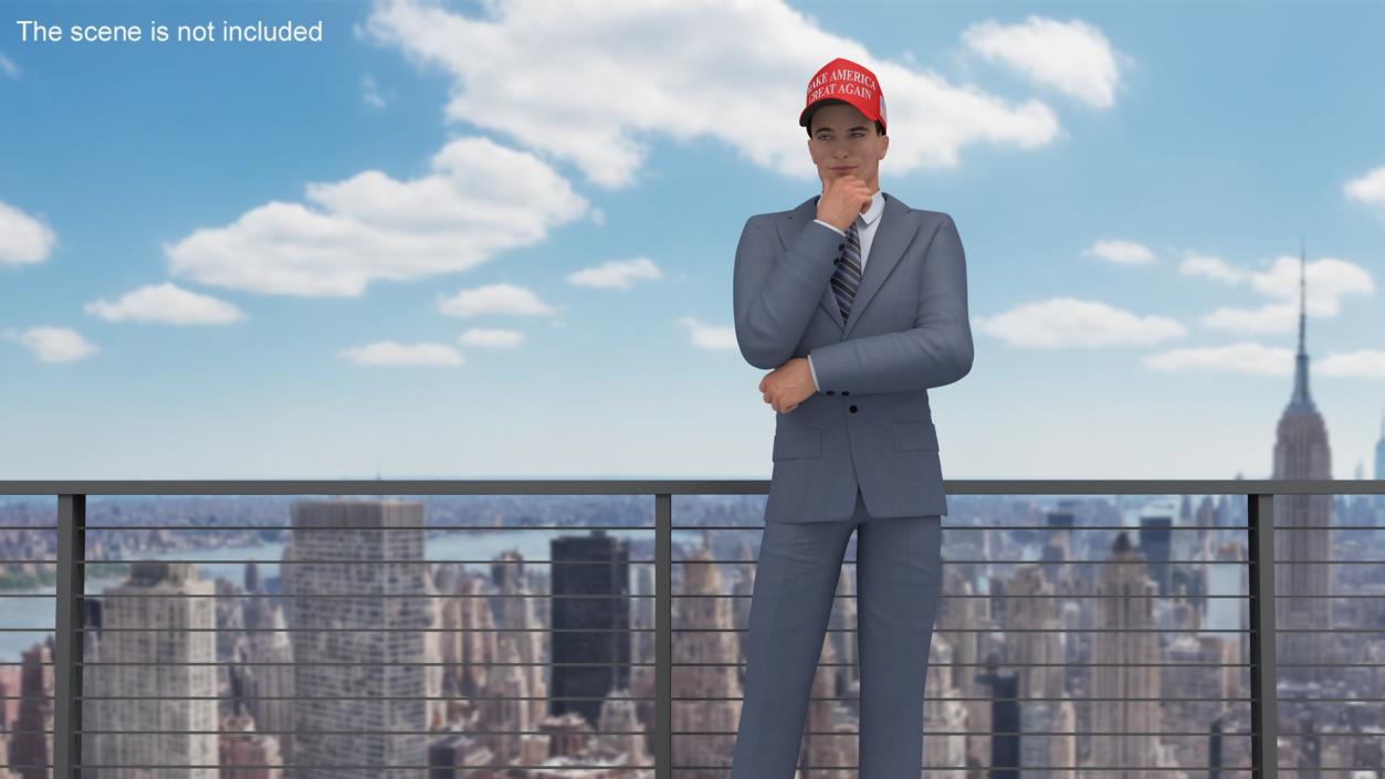 3D model Businessman Thinking Pose in Donald Trump Cap