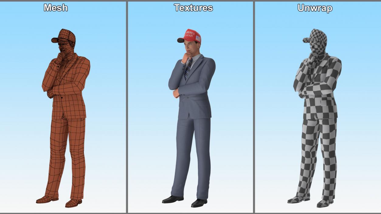 3D model Businessman Thinking Pose in Donald Trump Cap