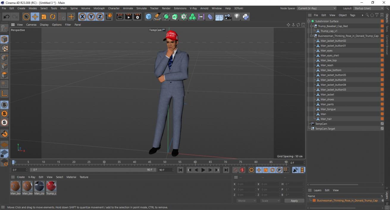 3D model Businessman Thinking Pose in Donald Trump Cap