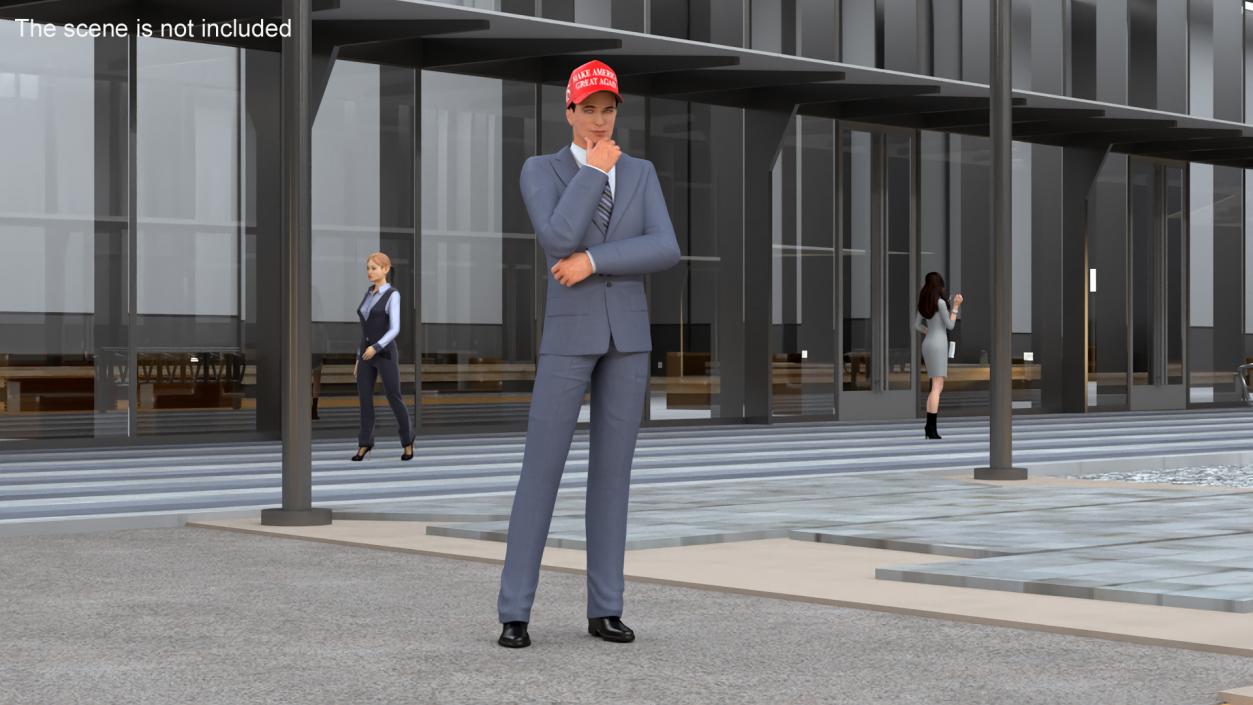 3D model Businessman Thinking Pose in Donald Trump Cap