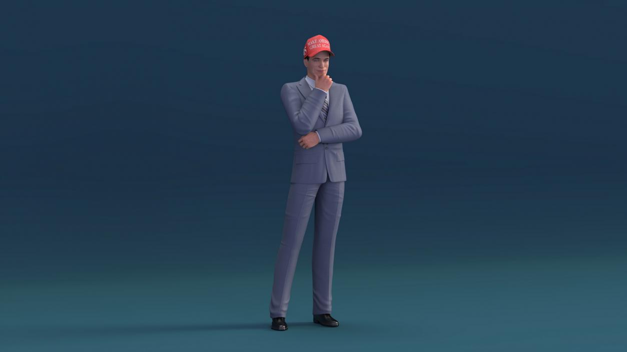 3D model Businessman Thinking Pose in Donald Trump Cap