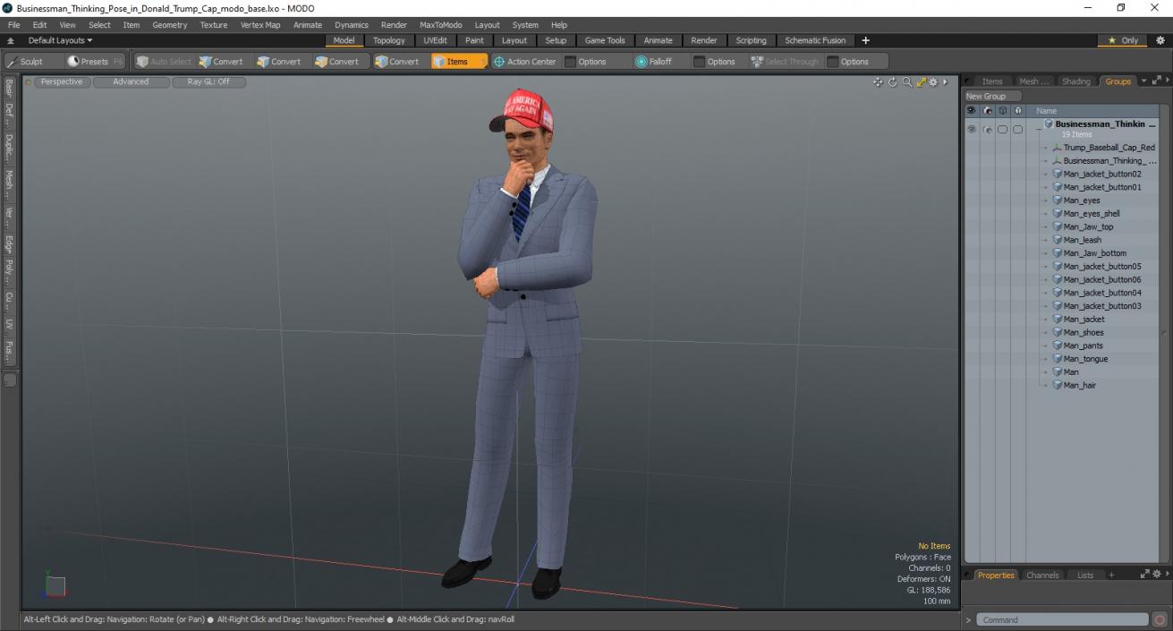 3D model Businessman Thinking Pose in Donald Trump Cap