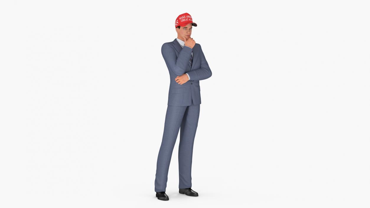 3D model Businessman Thinking Pose in Donald Trump Cap