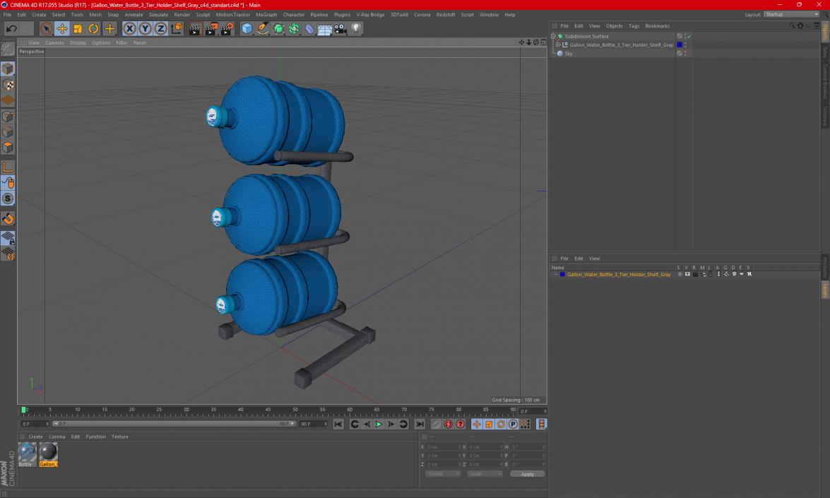 Gallon Water Bottle 3 Tier Holder Shelf Gray 3D model