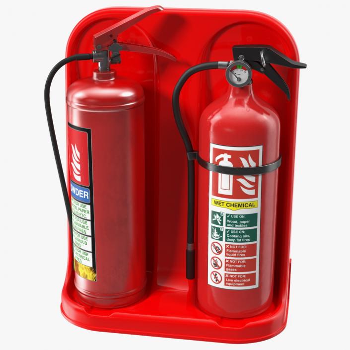 3D model Double Fire Extinguisher Fiberglass Stand Set