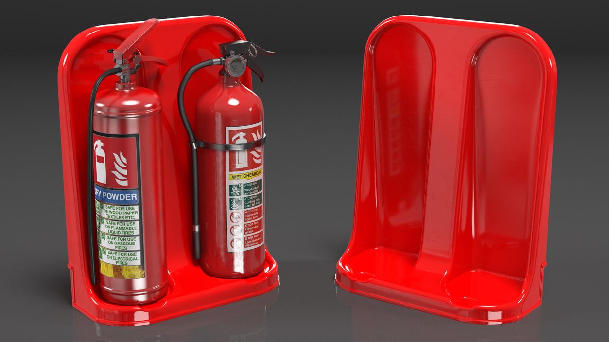 3D model Double Fire Extinguisher Fiberglass Stand Set