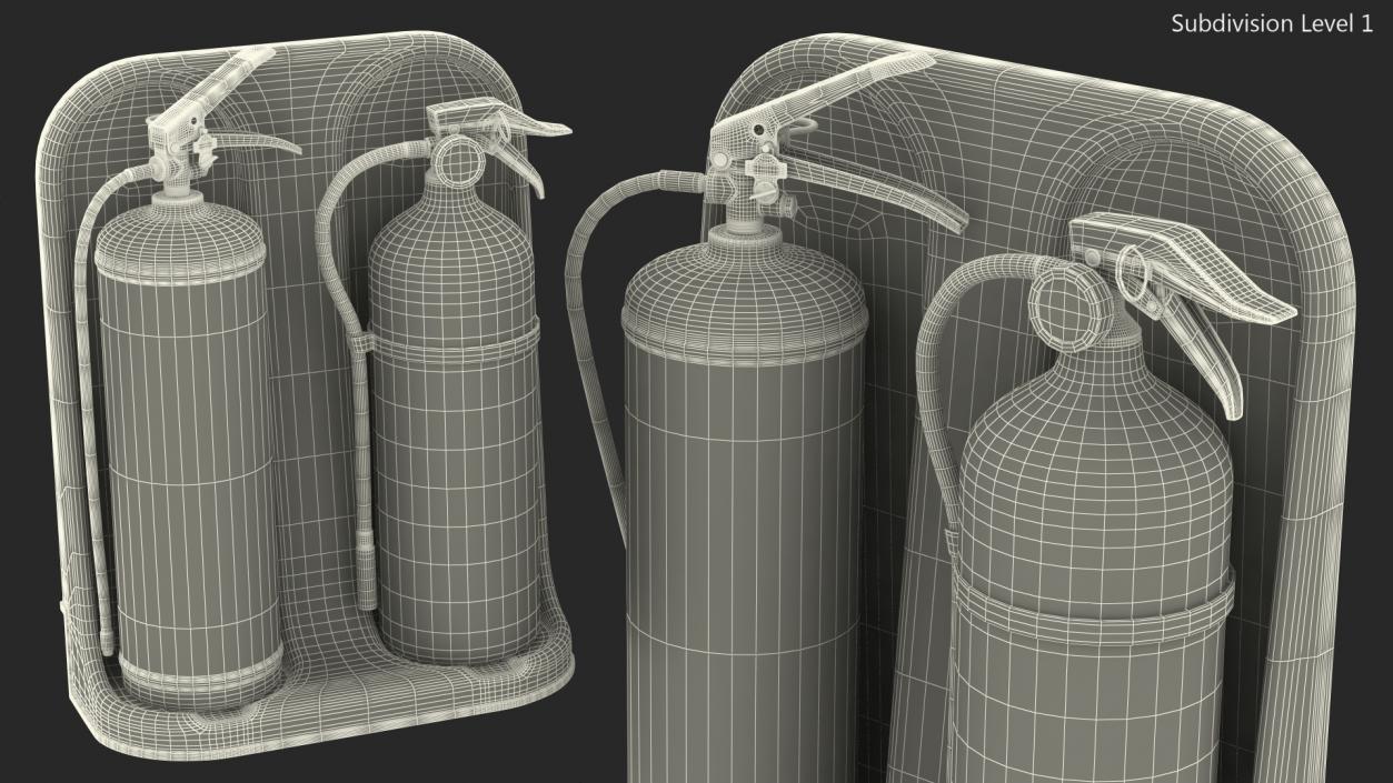 3D model Double Fire Extinguisher Fiberglass Stand Set