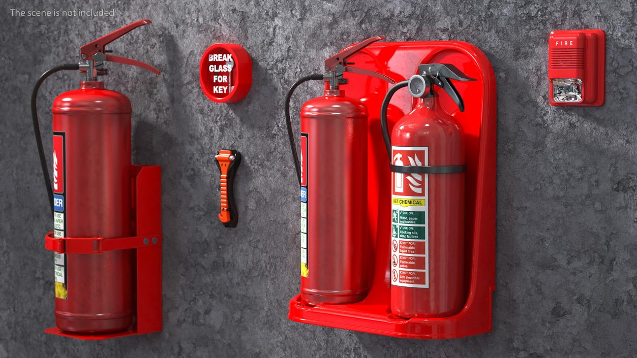 3D model Double Fire Extinguisher Fiberglass Stand Set