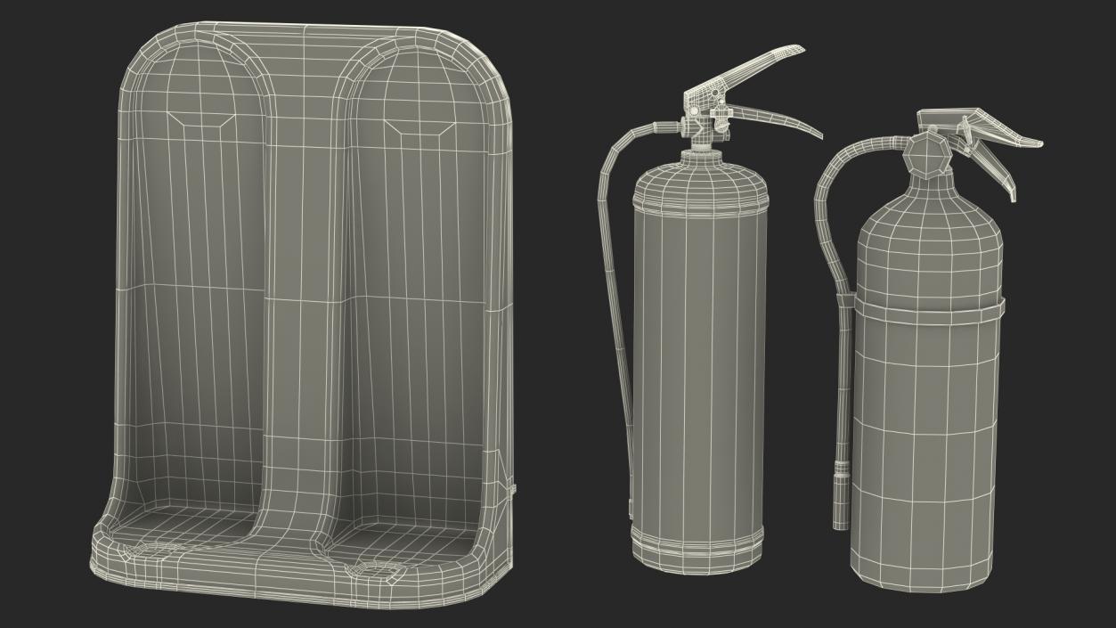 3D model Double Fire Extinguisher Fiberglass Stand Set