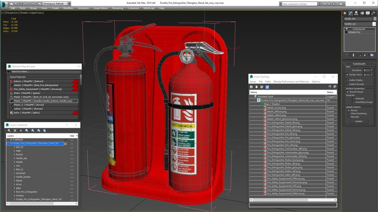 3D model Double Fire Extinguisher Fiberglass Stand Set