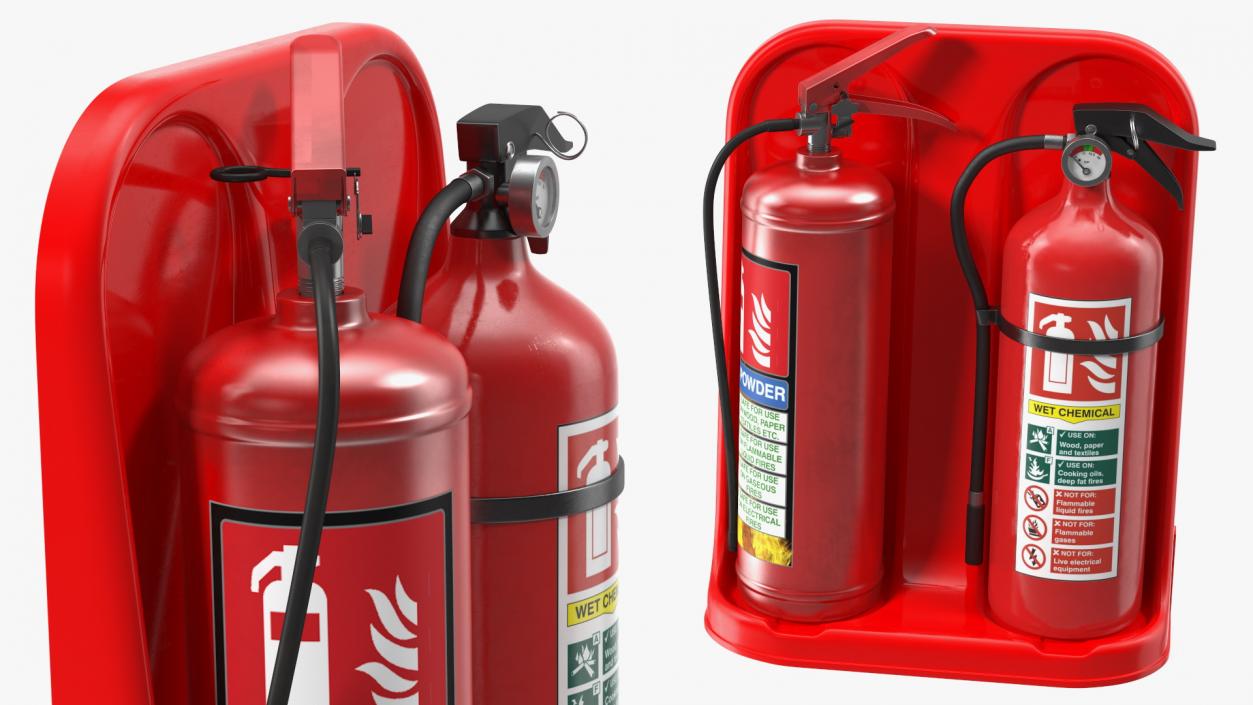 3D model Double Fire Extinguisher Fiberglass Stand Set